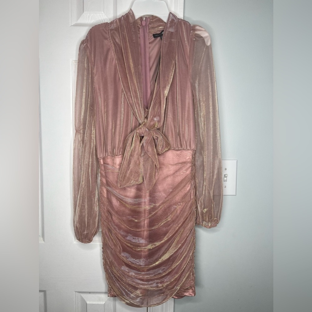 Pink long sleeved Sheer Midi Dress Size M *Disclaimer in description*